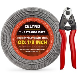 CELYND Stainless Steel Cable for Railing - 100FT 1/8" T316 Wire Rope Cable for Deck Railings System Kit
