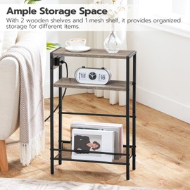 HOOBRO Small Narrow Side Table with Charging Station Set of 2, Skinny End Table for Small Spaces, Slim Nightstand with USB Ports Outlet, Sofa Beside Table with Storage Shelf BG102UBZP201