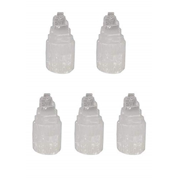 CircuitOffice 5 Piece Selenite Skyscraper Tower Points 2.4" Tall, for Wicca, Reiki, Healing, Metaphysical, Chakra, Positive Energy, Lucky Feng Shui, Meditation, Protection, Powers, Decoration Or Gift