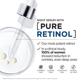 L'Oreal Paris Revitalift 0.3% Pure Retinol Night Serum, Reduce Deep Wrinkles, Fragrance Free 1 oz + Moisturizer Sample