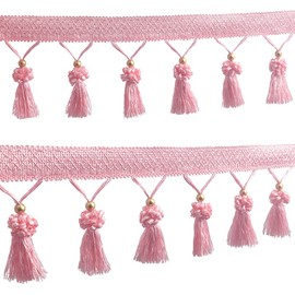 Kuasting Fringe Tassel Lace Trim 12.5 Yards Braided Hanging Beads Handwork DIY Craft Sewing Accessory Lace for Home Curtain Table Decoration (Pink)