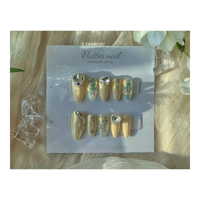 Yellow twinkle butterfly handmade nail tip✨ - Stiletto / 옐로우