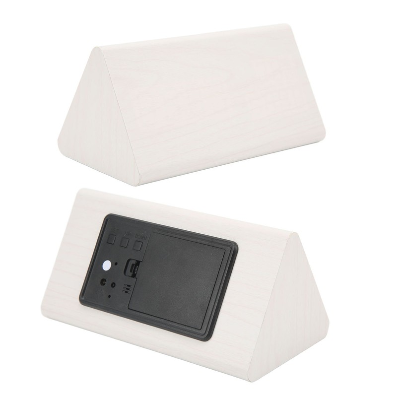 Triangular Wood Clock Adjustable Brightness Sound Control Temperature Display 12/24