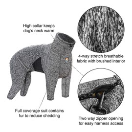 Kurgo Dog Onesie Body Warmer | Bodysuit for Dogs | Recovery Suit | Pet Pajamas | Reduce Anxiety | Contains Shedding | Leash Opening | Reflective | Stowe Base Layer | For Small, Medium, Large Dogs