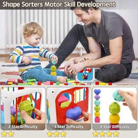 AiTuiTui AiTuiTui Baby Toys 12-18 Months, Sensory Montessori Toys for 1 2 Year Old Boy Girl Gifts, 7 in 1 Multi-Function Educational Toys with Shape Sorter, Stacking Blocks for Toddlers Birthday Gifts