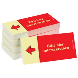 PRICARO Sticky Notes "Bitte hier unterschreiben", Arrow Left, Red, 100 Sheets, Pack of 5