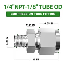 TAISHER 2PCS 304 Stainless Steel Compression Tube Pipe Fitting Connector, 1/4" Tube OD x 1/8" NPT Male Straight Adapter