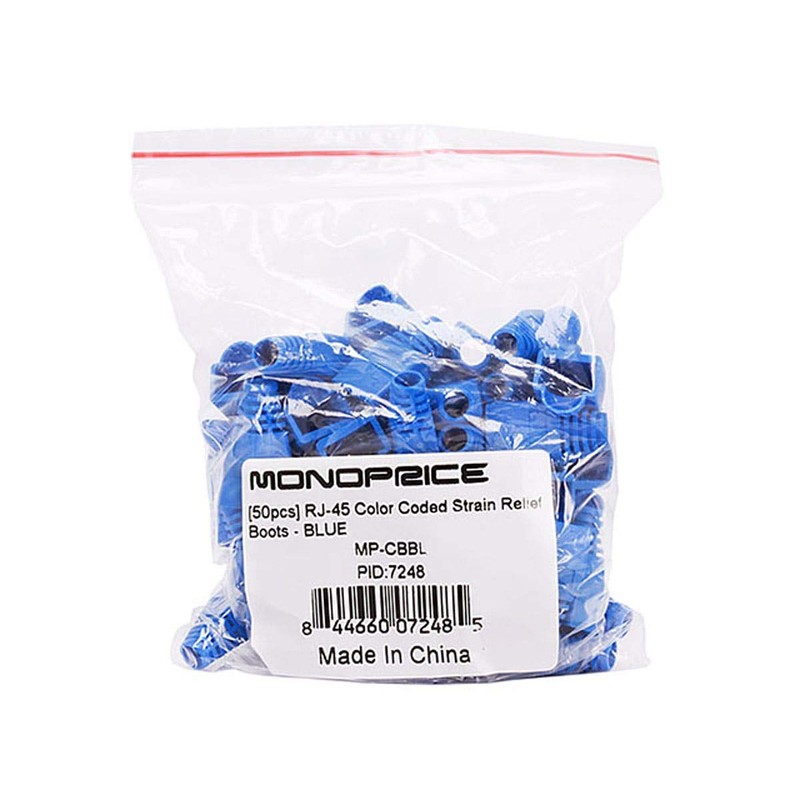 Monoprice 107248 Color Coded Strain Relief Boots, RJ-45, 50-Piece, Blue
