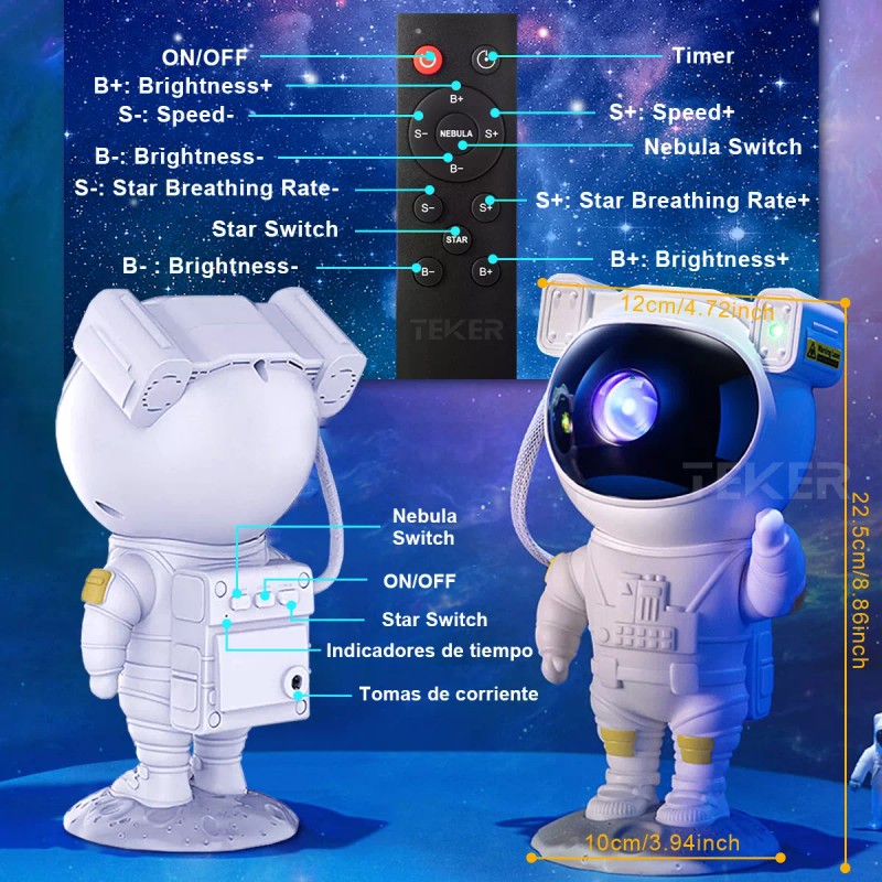 Teker Proyector De Estrella Galaxia Astronauta Lampara De Noche