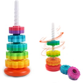 Baby Spinning Stacking Toys for Toddlers 1-3, Spin Toys ABS Plastic and Color Rainbow Design Ring Stacker Montessori Educational Learning Autism Sensory Toys for Boys and Girls Baby