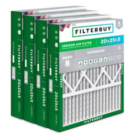 Filterbuy 20x25x5 Air Filter MERV 8 Essential Dust & Allergy Defense (4-Pack), Pleated HVAC AC Furnace Filters for Honeywell FC100A1037, Lennox X6673, and More (Actual Size: 19.88 x 24.75 x 4.38)
