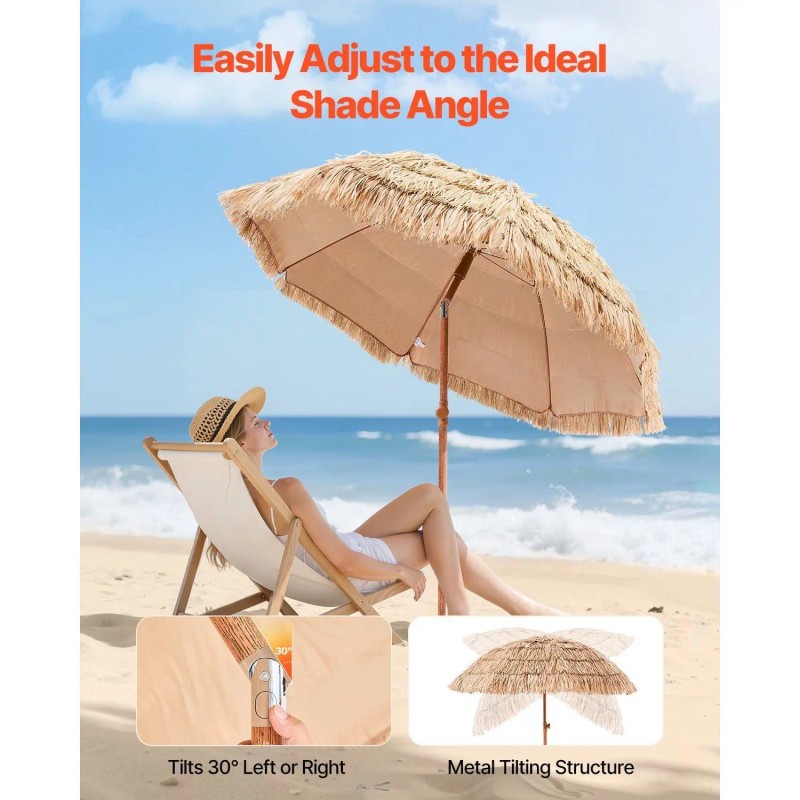 6 ft Tiki Thatched Patio Umbrella Poolside Beach Umbrella-for Your