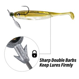 Dr.Fish 10 Pack Underspin Jigs Heads 3D Eye Freshwater Swimbait Jig Freshwater Bass Walleye Fishing Mustad Hooks Willow Blade 3/16oz,Unpainted