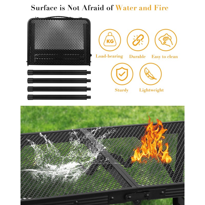 Honagu Folding Grill Table, Height Adjustable Metal Picnic Outdoor Table,