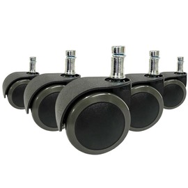 hjh OFFICE, 619031, Castors, Wheels for office, executive chairs, ROLO EASY, black, , Set of 5 x special castors for hard floors 11 mm pin, 50 mm diameter wheel e.g. parquet, laminate, tile or stone floor, load-dependent brakes, casters