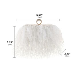Women Natural Ostrich Feather Vintage Purse Evening Bag Glitter Purse Women's Evening Handbags Party Wedding White