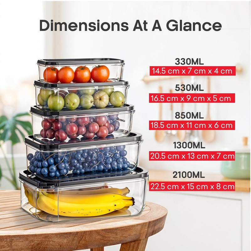 My Happy Home 5 Piece Set Rectangular Food Storage Containers