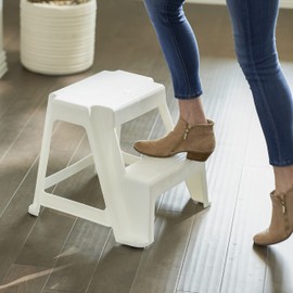 Gracious Living Plastic 2-Step Stool, Portable Step Stool, 16 Inches Tall, White