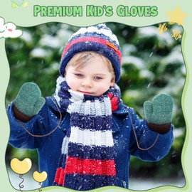 Becellen Baby Mittens, Warm Soft Toddler Knitted Gloves with Lanyard Cute Cartoon Pattern Design Mittens Baby Double Winter Gloves for 0-3 Years Boys Girls, Green
