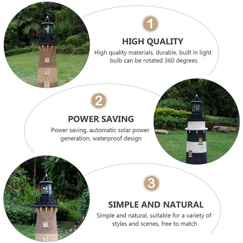 Cabilock Rotating Lighthouse Solar Light Outdoor Garden Beacon Lamp Water