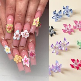 50pcs Colorful Floral Nail Charms Spring Hibiscus Flower Resin Nail Gems 3D Hawaii Floral Nail Art Supplies Mixed Flowers Charms for Women DIY Summer Manicure Decoration
