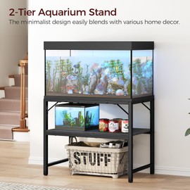 MAHANCRIS 40-50 Gallon Fish Tank Stand, Aquarium Stand with 2-Tier Storage Shelves, Heavy Duty Breeder Turtle Terrarium Stand Rack for Home Office, 36.2" L x 18.9" W x 24.4" H, Black FTBK4001