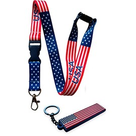 PAC Supplies Global Ltd USA Flag Keychain With Keyring & Matching USA Flag Lanyard With Detachable Buckle Clip