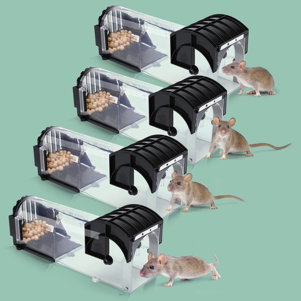 Upoovver Mouse Traps, Humane Mouse Traps for Indoors and Outdoors, Quick, Effective and Highly Sensitive Reusable Rodent Catchers (4 Pack)