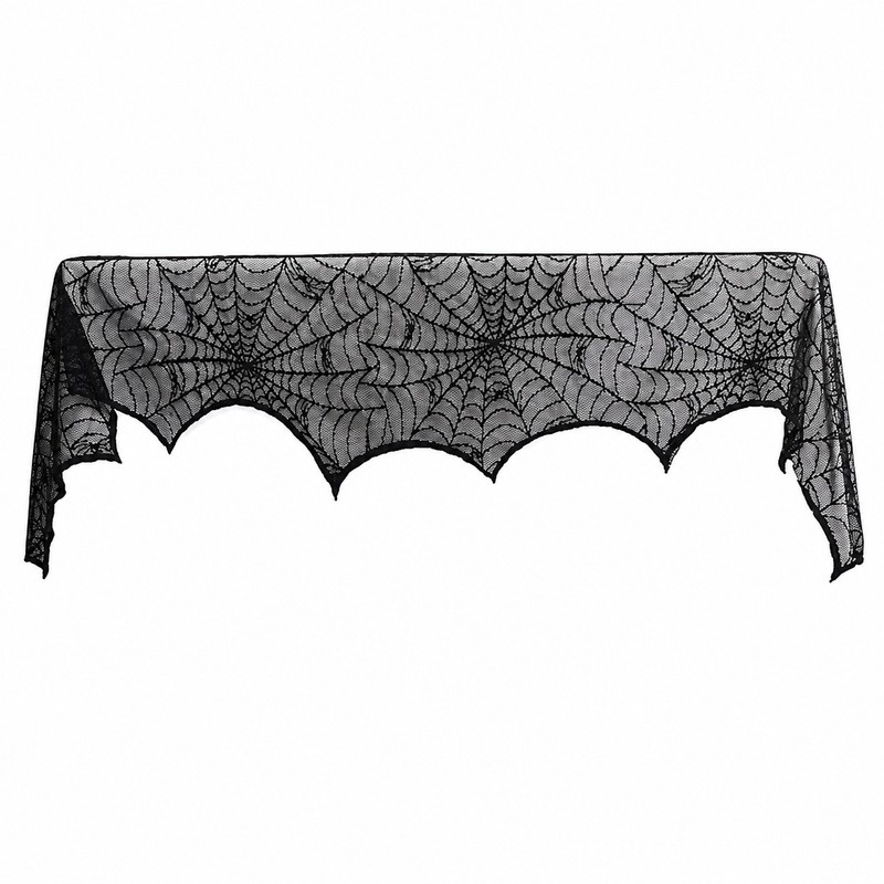 Black Lace Spider Web Mantel Scarf for Halloween – 18