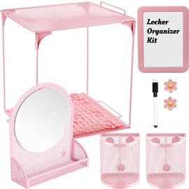 Tcevily 9 Pcs Locker Organizer Kit Includes Locker Shelf Rug Magnetic Mirror Magnetic Pen Holder Magnetic Whiteboard with Marker and Nails Locker Decoration for Back to School Supplies (Pink)