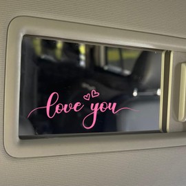 Set 3Pcs Pink Love You Rearview Mirror Decal Inspiration Girly Decal Water Bottle Window Sticker Vinyl Waterproof 4 Inches Car Decals New Car Accessories for Gilfriend Mom Dad Friend