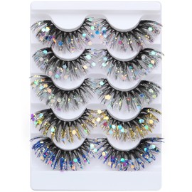 Glitter Lashes Colored False Eyelashes Wispy Lashes 5 Pairs Dramatic Lashes Cat Eye Festival Lashes Pack 5 Style by Zegaine