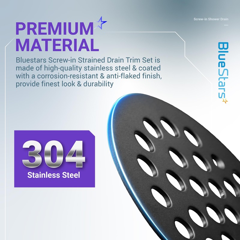 BlueStars 4” Metal Shower Strainer Drain Trim Set – Screw-in