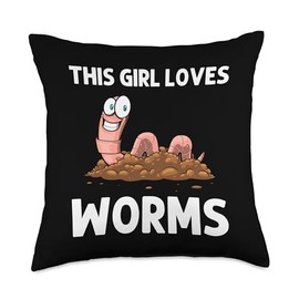 Cool Worm For Girls Kid Farmer Red Wiggler Earthworm Farming Throw Pillow