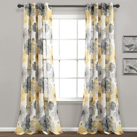 Lush Decor Leah Floral Sheer Window Curtain Panels, Pair, 52" W x 84" L, Yellow & Gray - Floral Curtains - Colorful Spring Watercolor Flowers - Sheer Curtains for Bedroom, Living Room & Dining Room