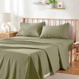 Hearth & Harbor 4 Piece King Size Sheets Set - 60% Microfiber, 40% Rayon Derived from Bamboo Sheets King Size - Breathable King Sheets Deep Pocket Fits Upto 16" Mattress, Sage
