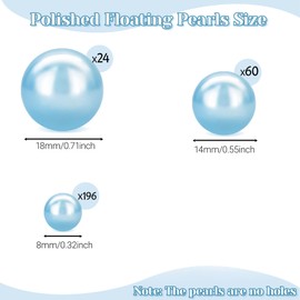 280Pcs Beads Faux Pearls Vase Filler for Centerpieces, Light Blue 8/14/18mm No Hole Pearls for Vase, Beads for Wedding Makeup Party Home Birthday Table Decor Decoration