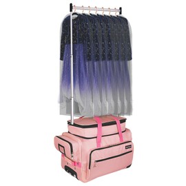 Heendzoo Dance Bag With Garment Rack,Dance Costumes Rolling Garment Bags For Travel,Garment Duffle Bag For Dance Competition, Wheeled Drop-Bottom Upright Luggage Closet Suitcase (23inch Expand-Pink)
