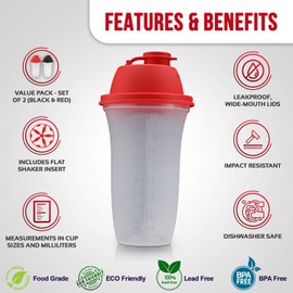 SIGNORA WARE Shaker Bottles | 17-Ounce Plastic Protein Shake Bottle for Meal Replacement Shakes & Smoothies, Beverages, Mixing Salad Dressing & Sauces, Margarita, & More
