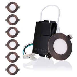 TORCHSTAR E-Lite Series 3 Inch Ultra-Thin LED Recessed Lighting with J-Box, CRI90+ Dimmable 7W Slim Panel Downlight, Wet Location, ETL & ES Listed, Oil Rubbed Bronze, 2700K Soft White, Pack of 6