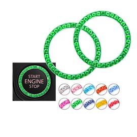 Push to Start Button Cover Bling Ring, Crystal Rhinestone Car Engine Start Stop Button Cover, Key Ignition Starter & Knob Diamond Bling Ring Sticker for Women/Girl/Kit, 2 Rings (Green)