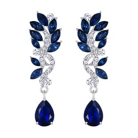 EVER FAITH Women's Austrian Crystal Prom Chandelier Teardrop Marquise Dangle Earrings Blue Silver-Tone