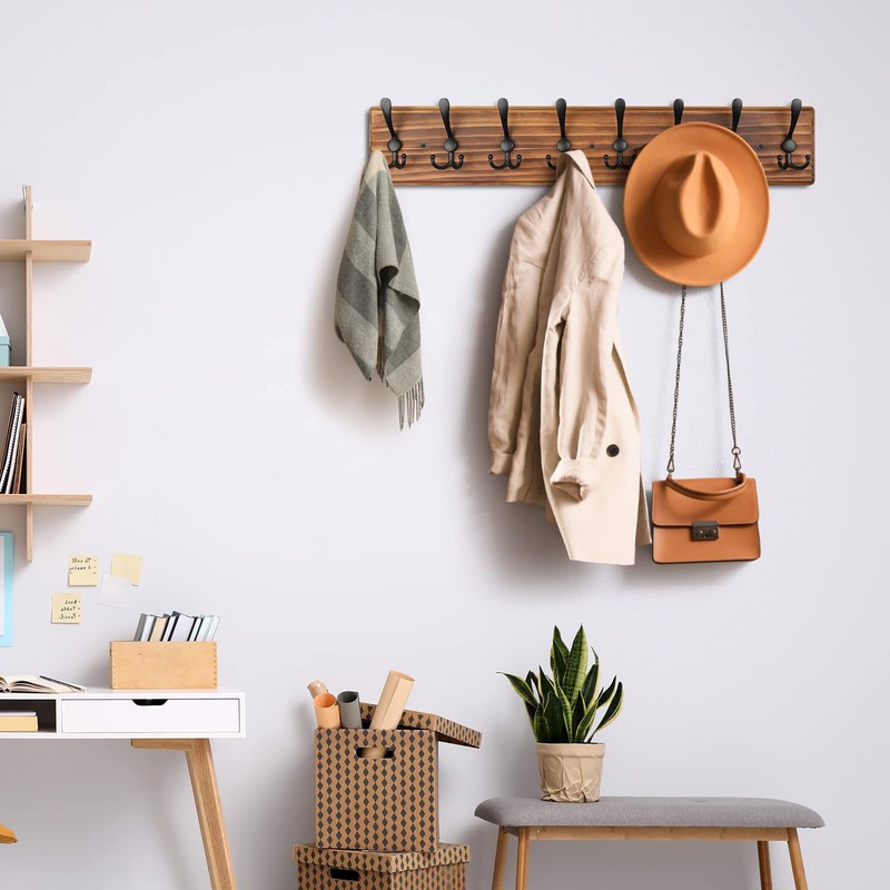 PHINGEER Coat Rack Wall Mount, Wooden Heavy Duty Coat Rack