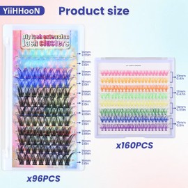 256 Pcs Colored Lash Clusters, Multicolor 10/12/14/16 mm DIY Lash Extension Kit, D Curl Individual Eyelash Extension Kit Colorful Eyelash Clusters Colorful False Lashes for Women