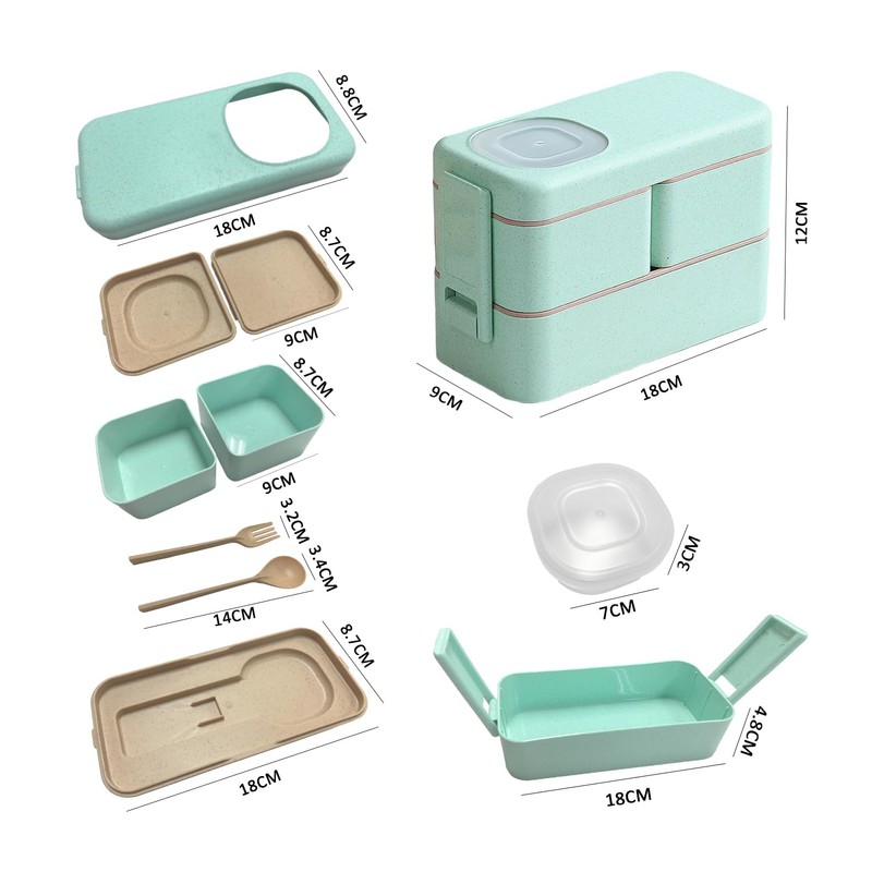 KVBUCC 1 Piece Green Double Layer Lunch Box, Stackable Food