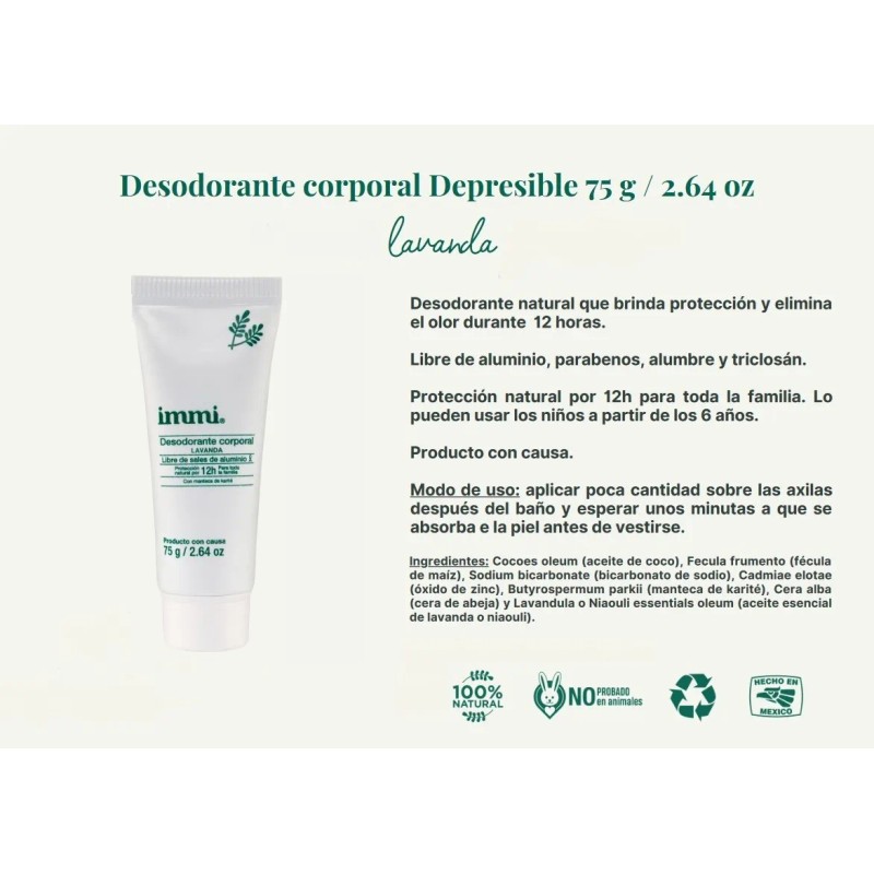 Desodorante Depresible Orgánico Corporal Immi® 75 Gr
