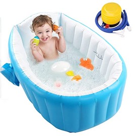 Bañeras Inflable para Bebés, Baño para Bebé de Viaje y Portátil, Hinchable Anti-Resbaladiza Piscina Ducha Plegable Adecuado para 0 a 4 Años (Azul)    