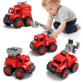 YGNNXRN 4-in-1 Fire Truck Toy Set for Toddlers – Push and Go Fire Engine Vehicles with Ladder, Water Tank, Rescue & Drill Trucks – Firefighter Toy for Boys and Girls Age 2 3 4 5