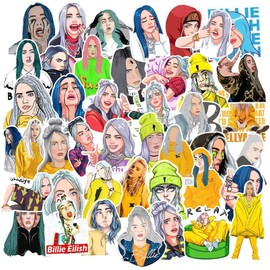 50pcs Singer Billie E_ilish Stickers, Waterproof Vinyl Stickers for Water Bottles, Trendy Country Singer Vinyl Decals for Teens Laptop Phone Luggage Guitar Notebook Journal Skateboard Bumper …