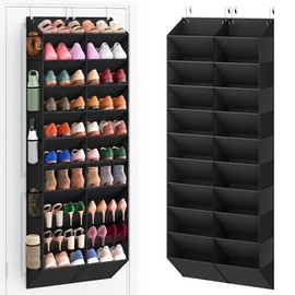 UVIAHOMI 20-30 Pairs Over the Door Shoe Organizer with Side Mesh Pockets, 10-Tier Hanging Shoe Storage for Closet, Breathable Door Shoe Rack Holds Sneakers, Boots, Heels & Daily Essentials, Black